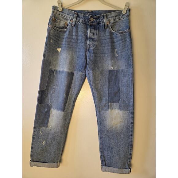 Levi's 501 CT Selvedge Stacked Patchwork Jeans Womens Sz 27x32 Distressed Style - Picture 1 of 10